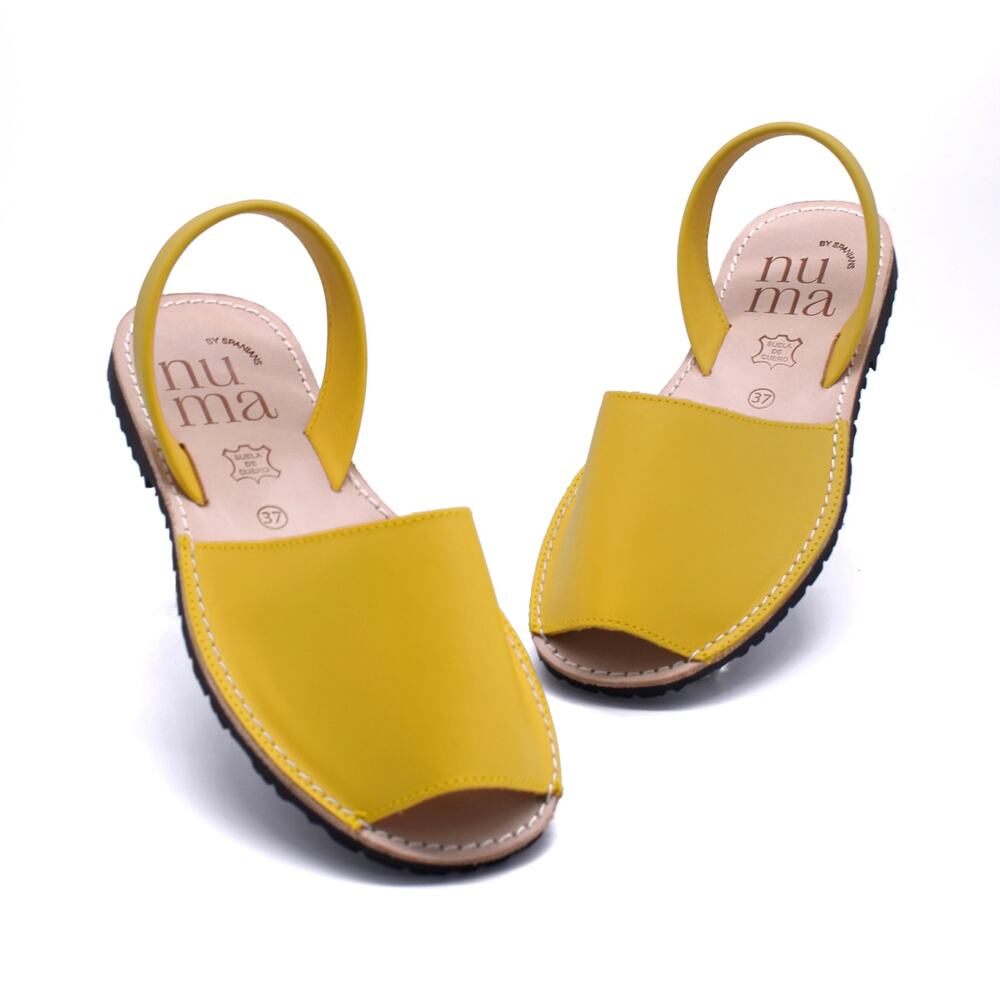 Leather Flat Sandals Lemon | Handmade in Spain | Lightweight Sole